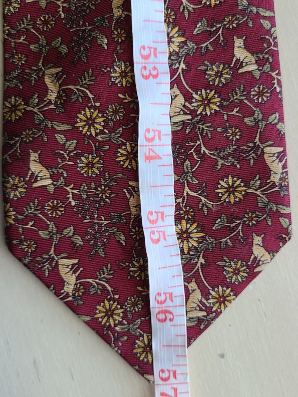 Burberrys Prorsum Silk Tie Floral Fox Woodland Animal Burgundy Vintage Luxury - Picture 8 of 8